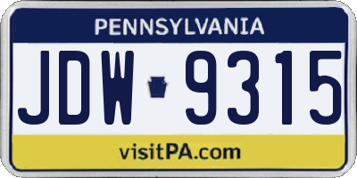 PA license plate JDW9315