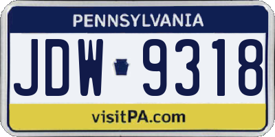 PA license plate JDW9318