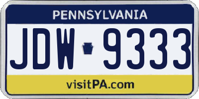 PA license plate JDW9333