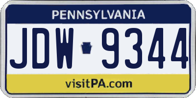 PA license plate JDW9344