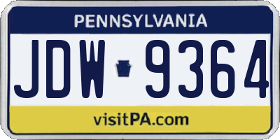 PA license plate JDW9364