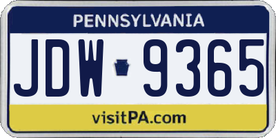 PA license plate JDW9365
