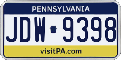 PA license plate JDW9398