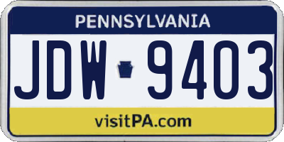 PA license plate JDW9403