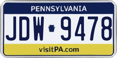 PA license plate JDW9478