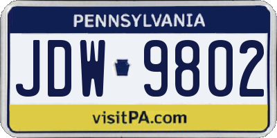 PA license plate JDW9802