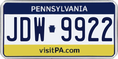 PA license plate JDW9922