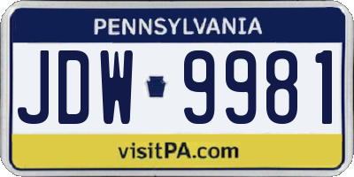 PA license plate JDW9981