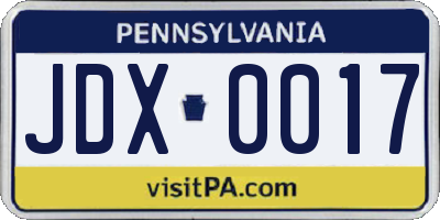 PA license plate JDX0017