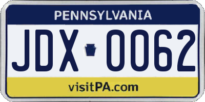 PA license plate JDX0062