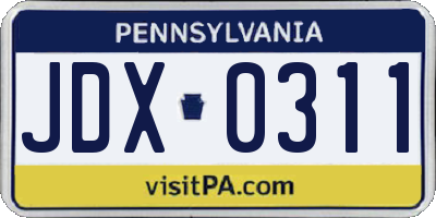 PA license plate JDX0311