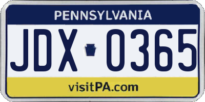PA license plate JDX0365