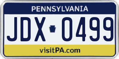 PA license plate JDX0499
