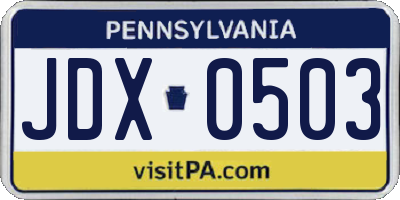 PA license plate JDX0503