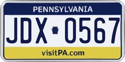PA license plate JDX0567