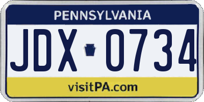 PA license plate JDX0734