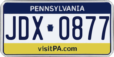 PA license plate JDX0877