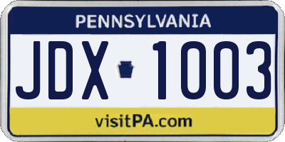 PA license plate JDX1003