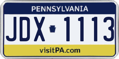 PA license plate JDX1113