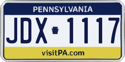 PA license plate JDX1117
