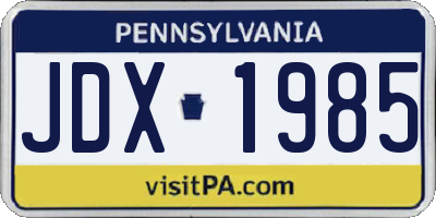 PA license plate JDX1985