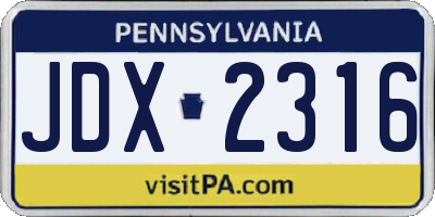 PA license plate JDX2316
