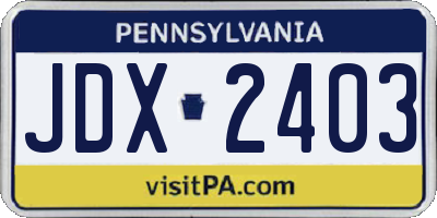 PA license plate JDX2403