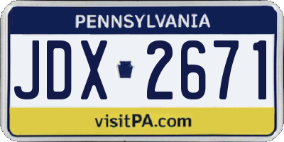 PA license plate JDX2671