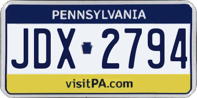 PA license plate JDX2794