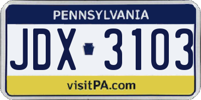 PA license plate JDX3103