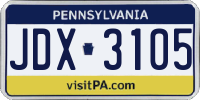 PA license plate JDX3105
