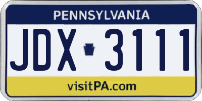 PA license plate JDX3111