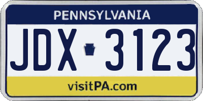 PA license plate JDX3123