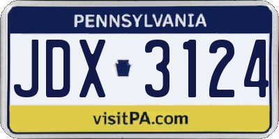 PA license plate JDX3124