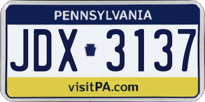 PA license plate JDX3137