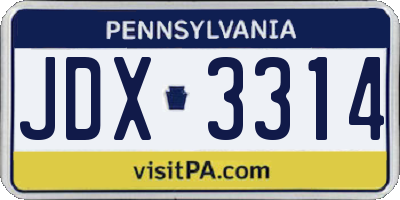 PA license plate JDX3314