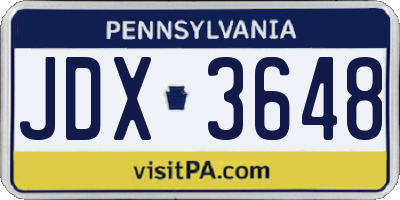 PA license plate JDX3648