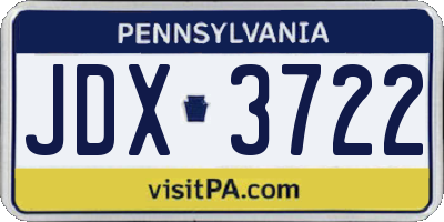 PA license plate JDX3722