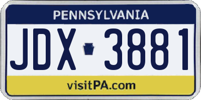PA license plate JDX3881