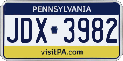 PA license plate JDX3982