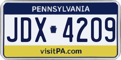 PA license plate JDX4209