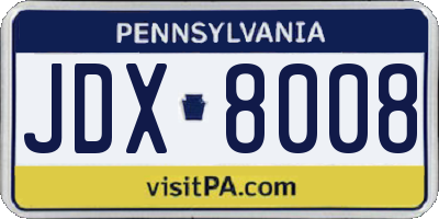 PA license plate JDX8008