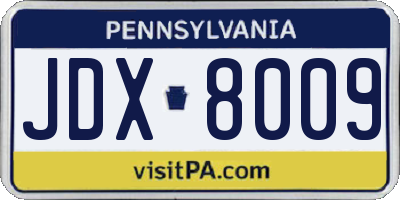 PA license plate JDX8009