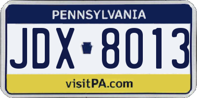 PA license plate JDX8013