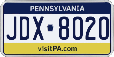 PA license plate JDX8020