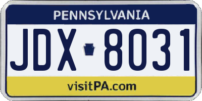 PA license plate JDX8031