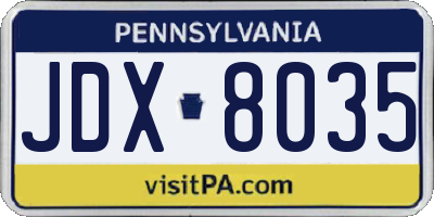 PA license plate JDX8035