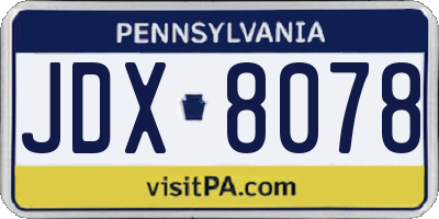 PA license plate JDX8078