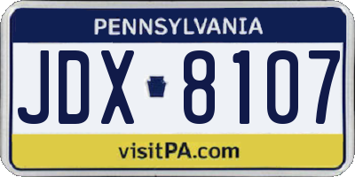 PA license plate JDX8107