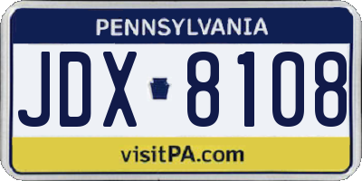 PA license plate JDX8108